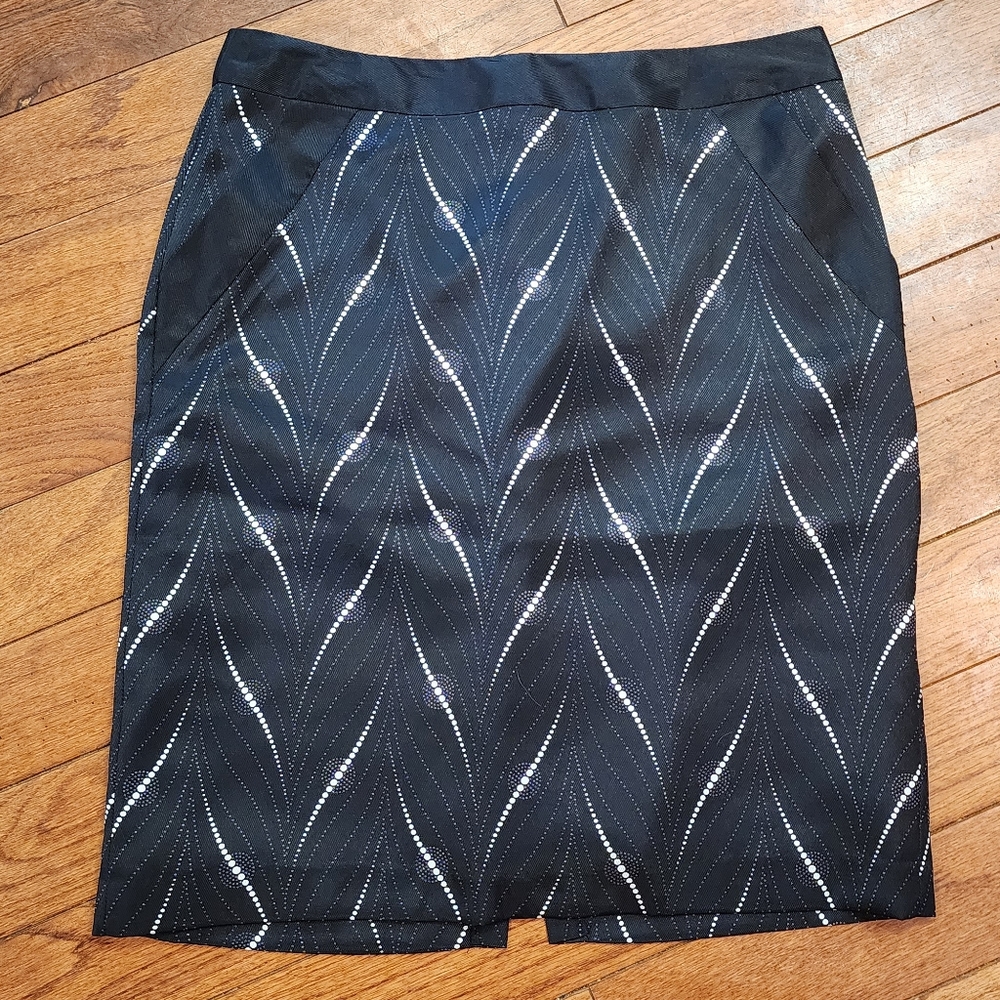 Jaclyn Smith Womens Straight A Line Skirt Black White Lined Pockets 10
